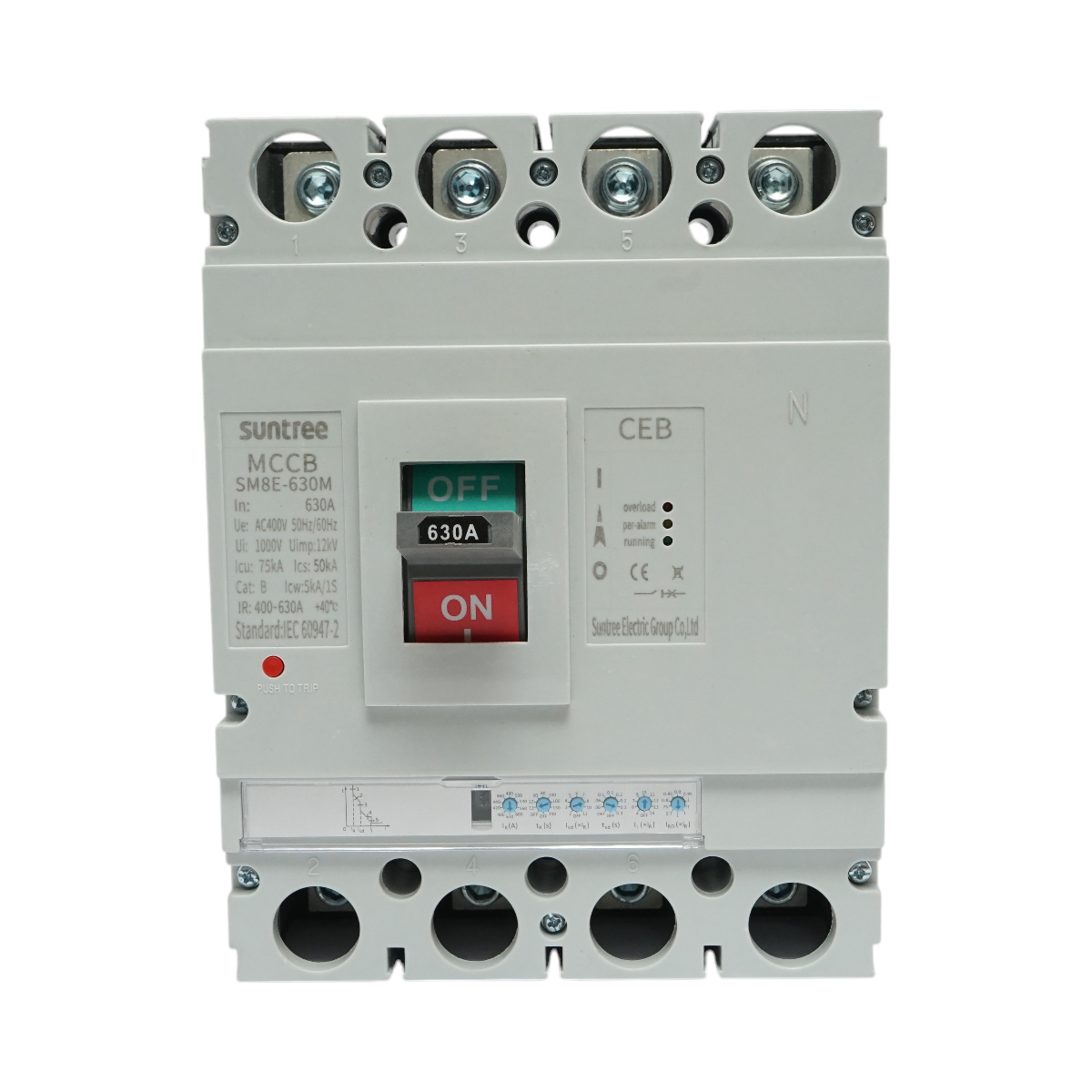 Interruttore automatico MCCB 400 V CA, 4P 630 A, SM8E-630M Suntree