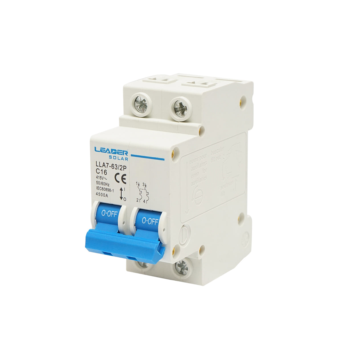 Interruttore automatico tipo 2P-16A-415VAC Leader - immagine 2