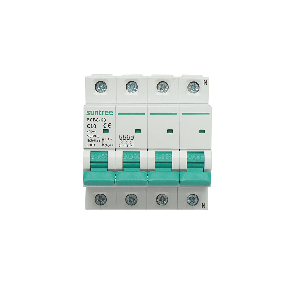 Interruttore automatico tipo 3P+N, 10A 400VAC Suntree