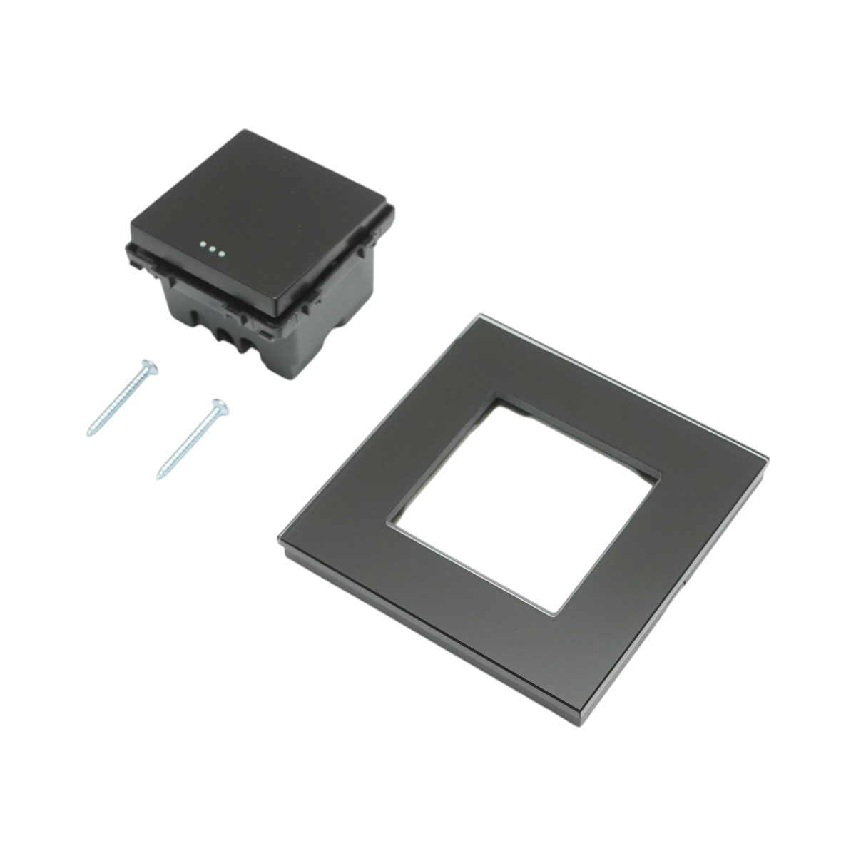 Interruttore da incasso per scale nero 220V, 16AX, spia luminosa, cornice in vetro 86x86x34mm - immagine 5