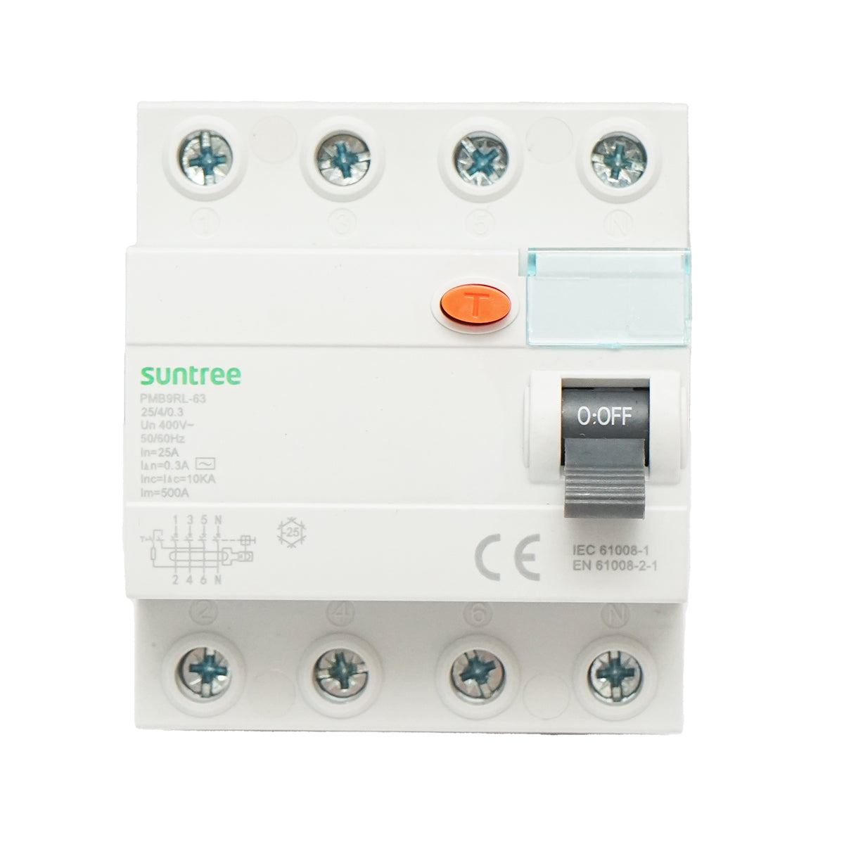 Interruttore differenziale 4P 25A 30mA 6kA, tipo AC Suntree
