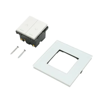 Interruttore doppio per tapparelle bianche da incasso 220V, 16AX, spia luminosa, cornice in vetro 86x86x34mm - immagine 5
