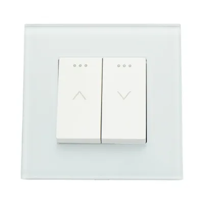 Interruttore doppio per tapparelle bianche da incasso 220V, 16AX, spia luminosa, cornice in vetro 86x86x34mm - immagine 2