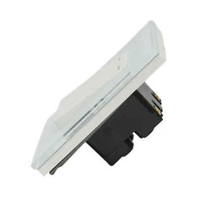 Interruttore doppio per tapparelle bianche da incasso 220V, 16AX, spia luminosa, cornice in vetro 86x86x34mm - immagine 3