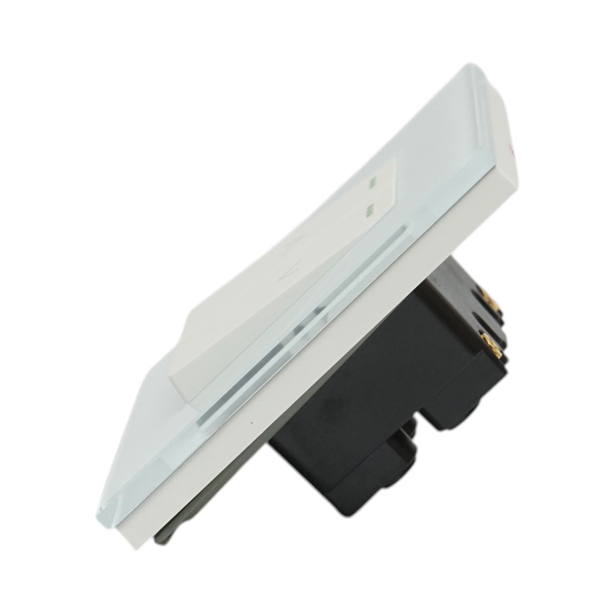 Interruttore doppio per tapparelle bianche da incasso 220V, 16AX, spia luminosa, cornice in vetro 86x86x34mm - immagine 3