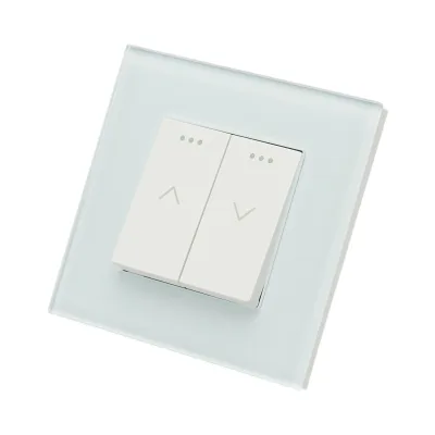 Interruttore doppio per tapparelle bianche da incasso 220V, 16AX, spia luminosa, cornice in vetro 86x86x34mm