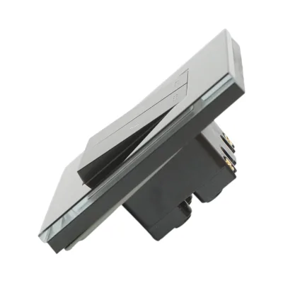 Interruttore doppio per tapparelle da incasso nero 220V, 16AX, spia luminosa, cornice in vetro 86x86x34mm - immagine 3