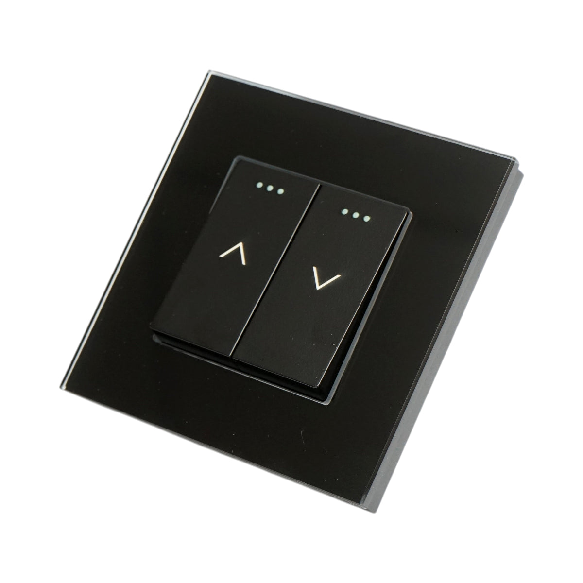 Interruttore doppio per tapparelle da incasso nero 220V, 16AX, spia luminosa, cornice in vetro 86x86x34mm