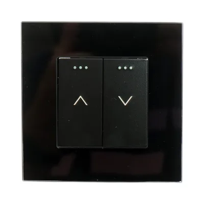 Interruttore doppio per tapparelle da incasso nero 220V, 16AX, spia luminosa, cornice in vetro 86x86x34mm - immagine 2