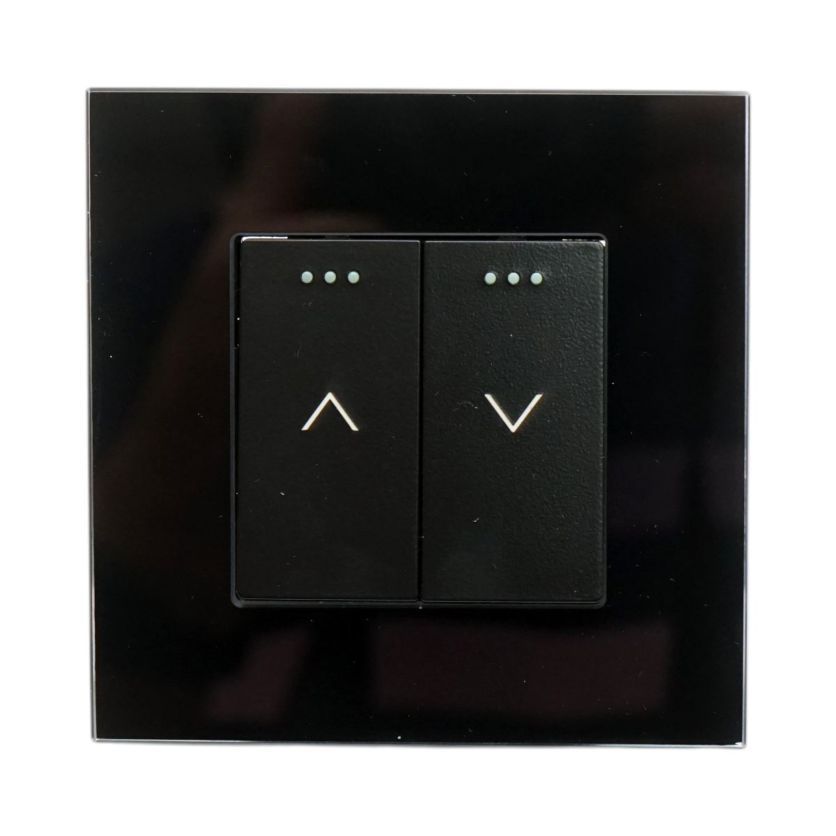 Interruttore doppio per tapparelle da incasso nero 220V, 16AX, spia luminosa, cornice in vetro 86x86x34mm - immagine 2