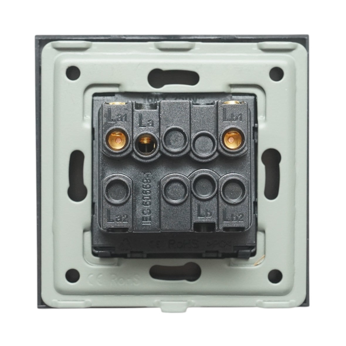 Interruttore doppio per tapparelle da incasso nero 220V, 16AX, spia luminosa, cornice in vetro 86x86x34mm - immagine 4