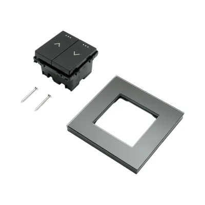 Interruttore doppio per tapparelle da incasso nero 220V, 16AX, spia luminosa, cornice in vetro 86x86x34mm - immagine 5