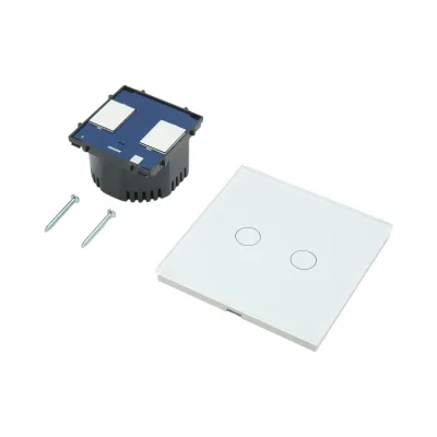 Interruttore doppio touch bianco 220V, spia luminosa, cornice in vetro 86x86x34mm - immagine 5