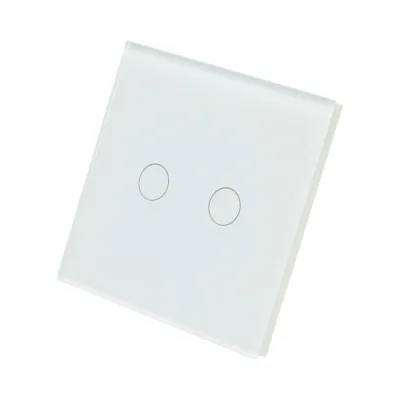 Interruttore doppio touch bianco 220V, spia luminosa, cornice in vetro 86x86x34mm