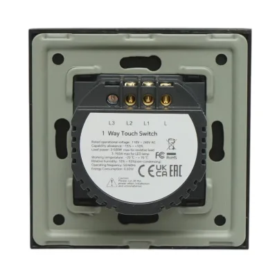 Interruttore doppio touch nero 220V, spia luminosa, cornice in vetro 86x86x34mm - immagine 4