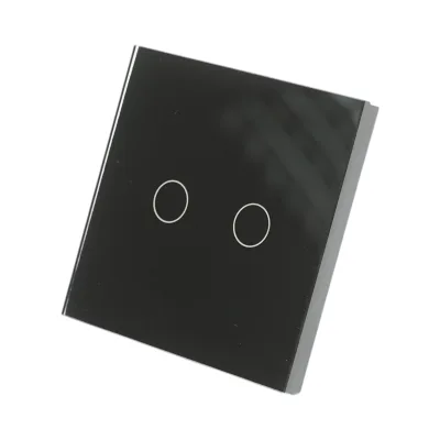 Interruttore doppio touch nero 220V, spia luminosa, cornice in vetro 86x86x34mm