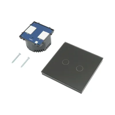 Interruttore doppio touch nero 220V, spia luminosa, cornice in vetro 86x86x34mm - immagine 5