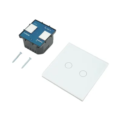 Interruttore doppio touch, bianco, 220V, spia luminosa, cornice in vetro 86x86x34mm - immagine 5