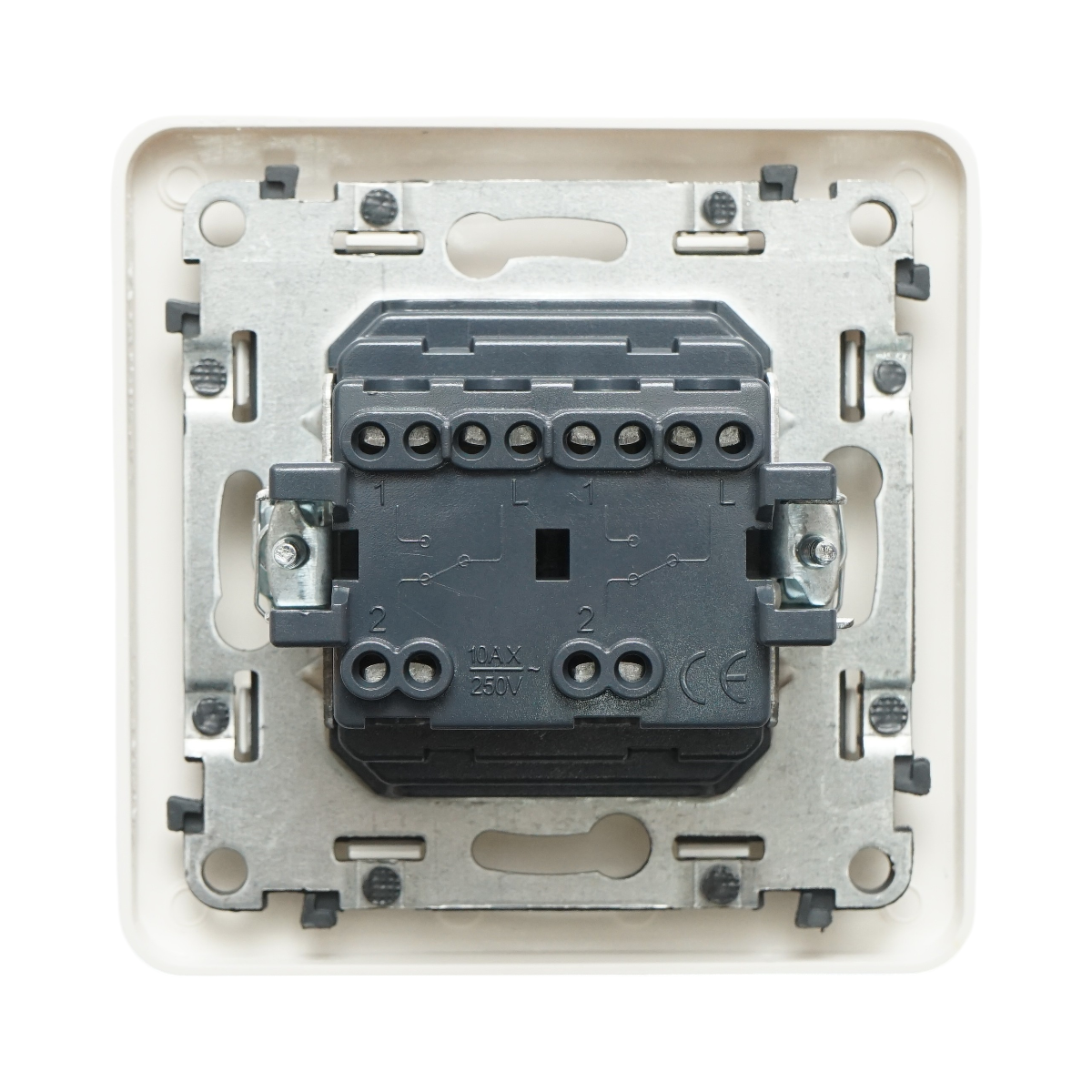 Interruttore doppio, bianco, da incasso, 220V, 10AX, PC 80x80mm - immagine 3