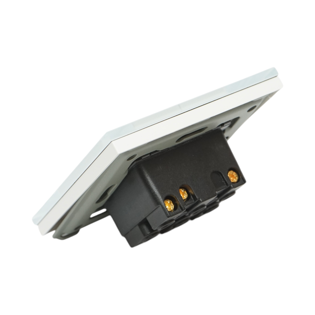 Interruttore doppio, bianco, da incasso, 220V, 16AX, spia luminosa, cornice in vetro 86x86x34mm - immagine 3