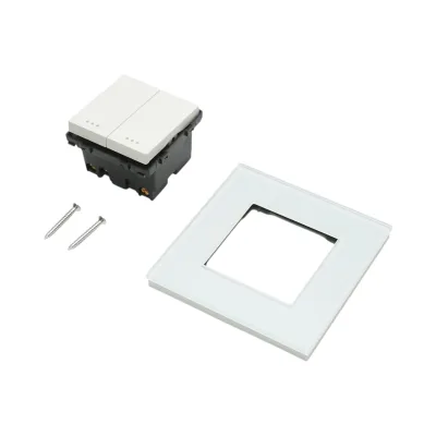 Interruttore doppio, bianco, da incasso, 220V, 16AX, spia luminosa, cornice in vetro 86x86x34mm - immagine 5
