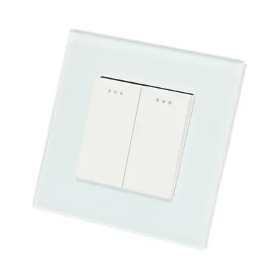 Interruttore doppio, bianco, da incasso, 220V, 16AX, spia luminosa, cornice in vetro 86x86x34mm