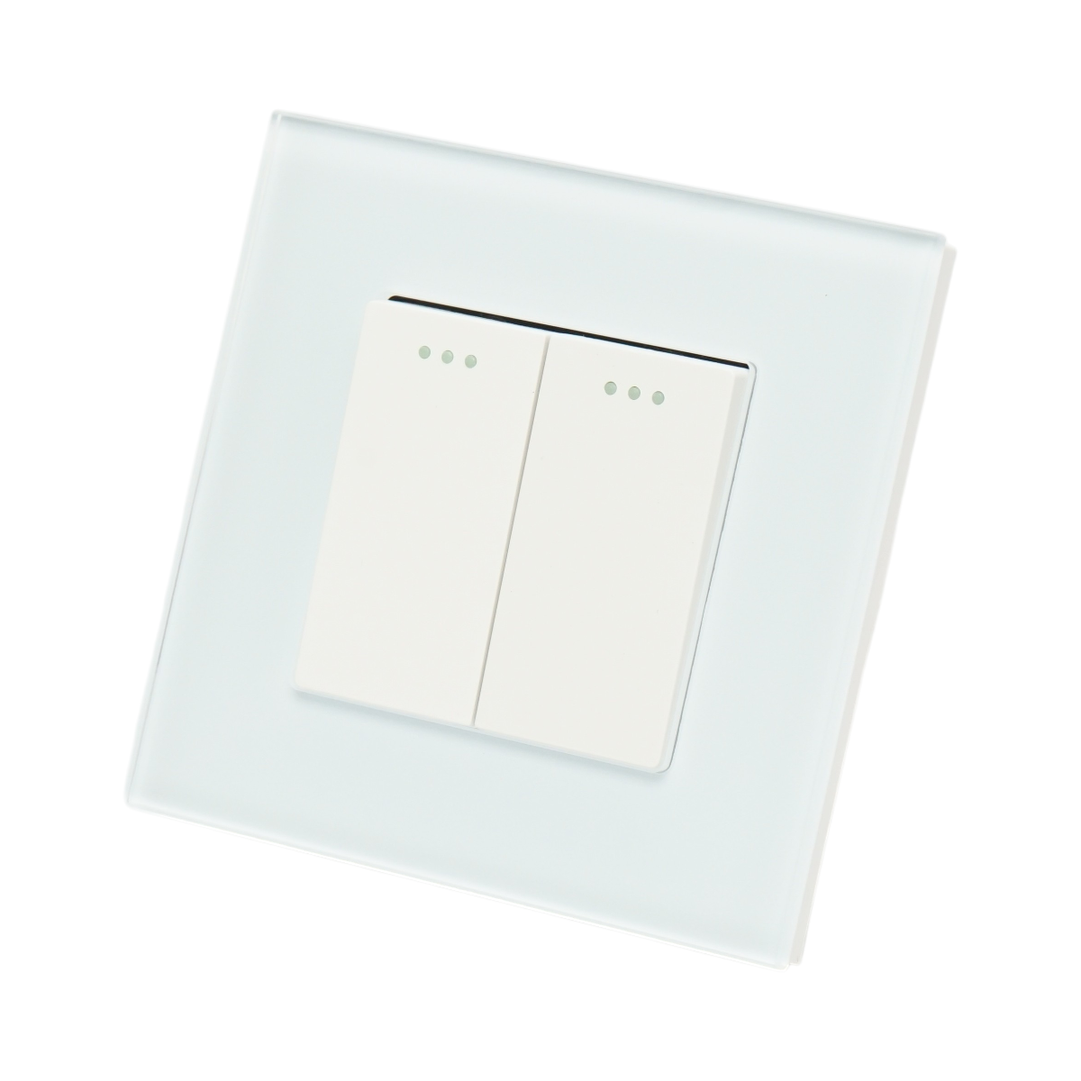 Interruttore doppio, bianco, da incasso, 220V, 16AX, spia luminosa, cornice in vetro 86x86x34mm
