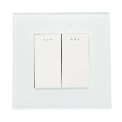 Interruttore doppio, bianco, da incasso, 220V, 16AX, spia luminosa, cornice in vetro 86x86x34mm - immagine 2