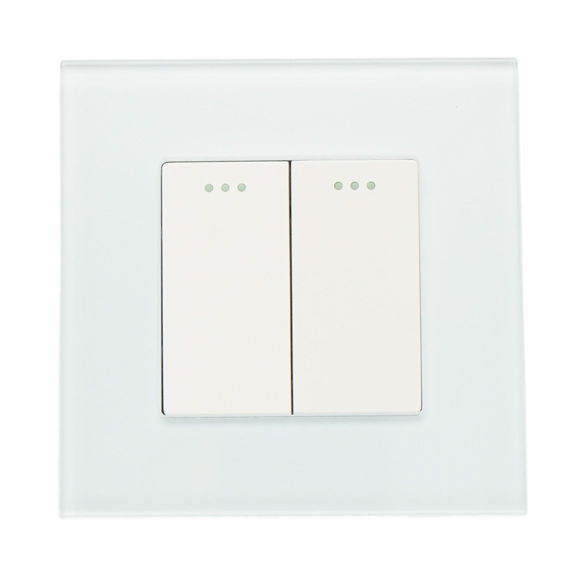 Interruttore doppio, bianco, da incasso, 220V, 16AX, spia luminosa, cornice in vetro 86x86x34mm - immagine 2
