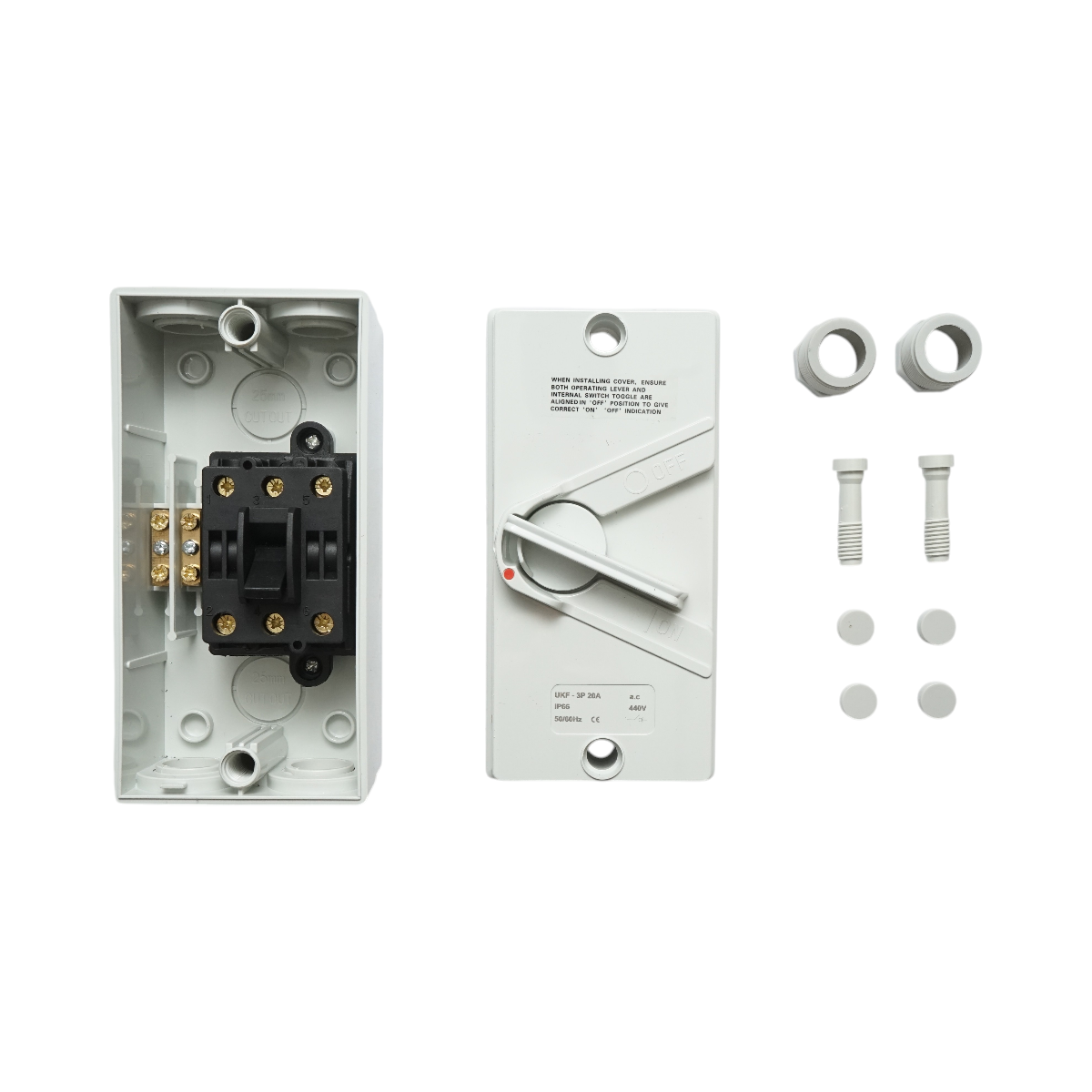 Interruttore sezionatore 3P, 440V AC, 20A ON/OFF con protezione IP66 - immagine 5