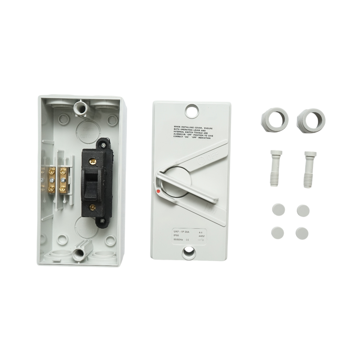 Interruttore sezionatore ON/OFF 1P, 440 V CA, 20 A con protezione IP66 - immagine 5