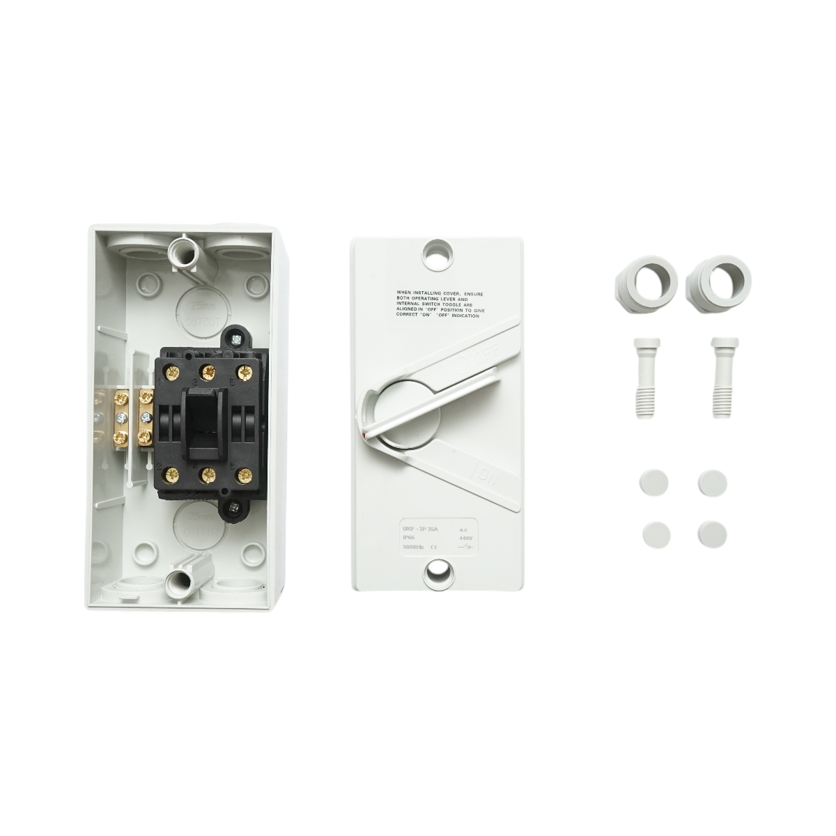 Interruttore sezionatore ON/OFF 3P, 440 V CA, 35 A con protezione IP66 - immagine 5