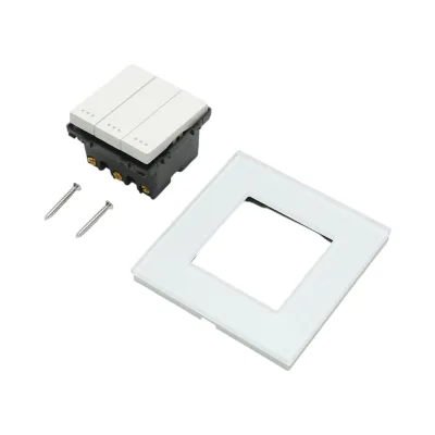Interruttore triplo, bianco, da incasso, 220V, 16AX, spia luminosa, cornice in vetro 86x86x34mm - immagine 5