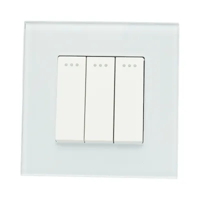 Interruttore triplo, bianco, da incasso, 220V, 16AX, spia luminosa, cornice in vetro 86x86x34mm - immagine 2