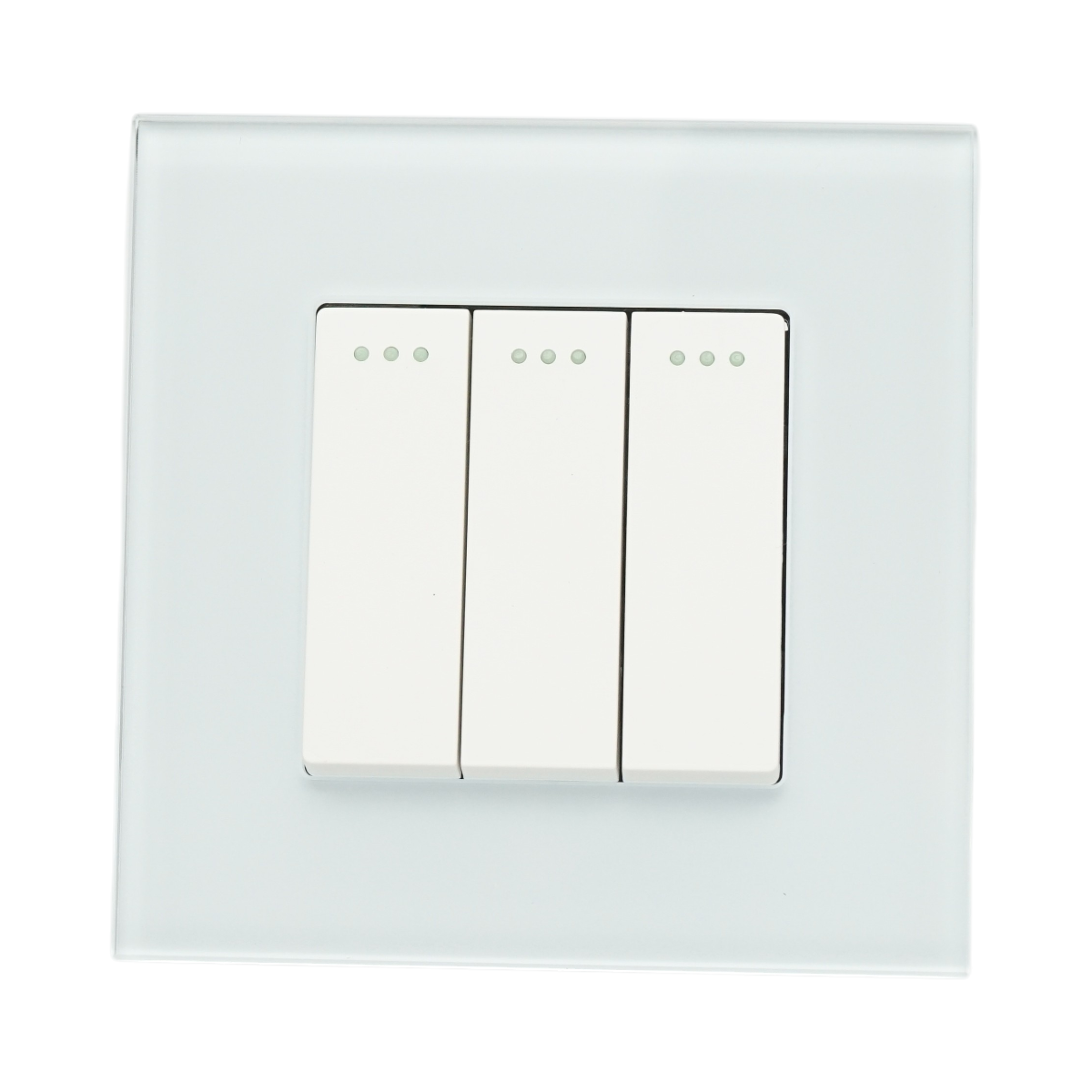 Interruttore triplo, bianco, da incasso, 220V, 16AX, spia luminosa, cornice in vetro 86x86x34mm - immagine 2