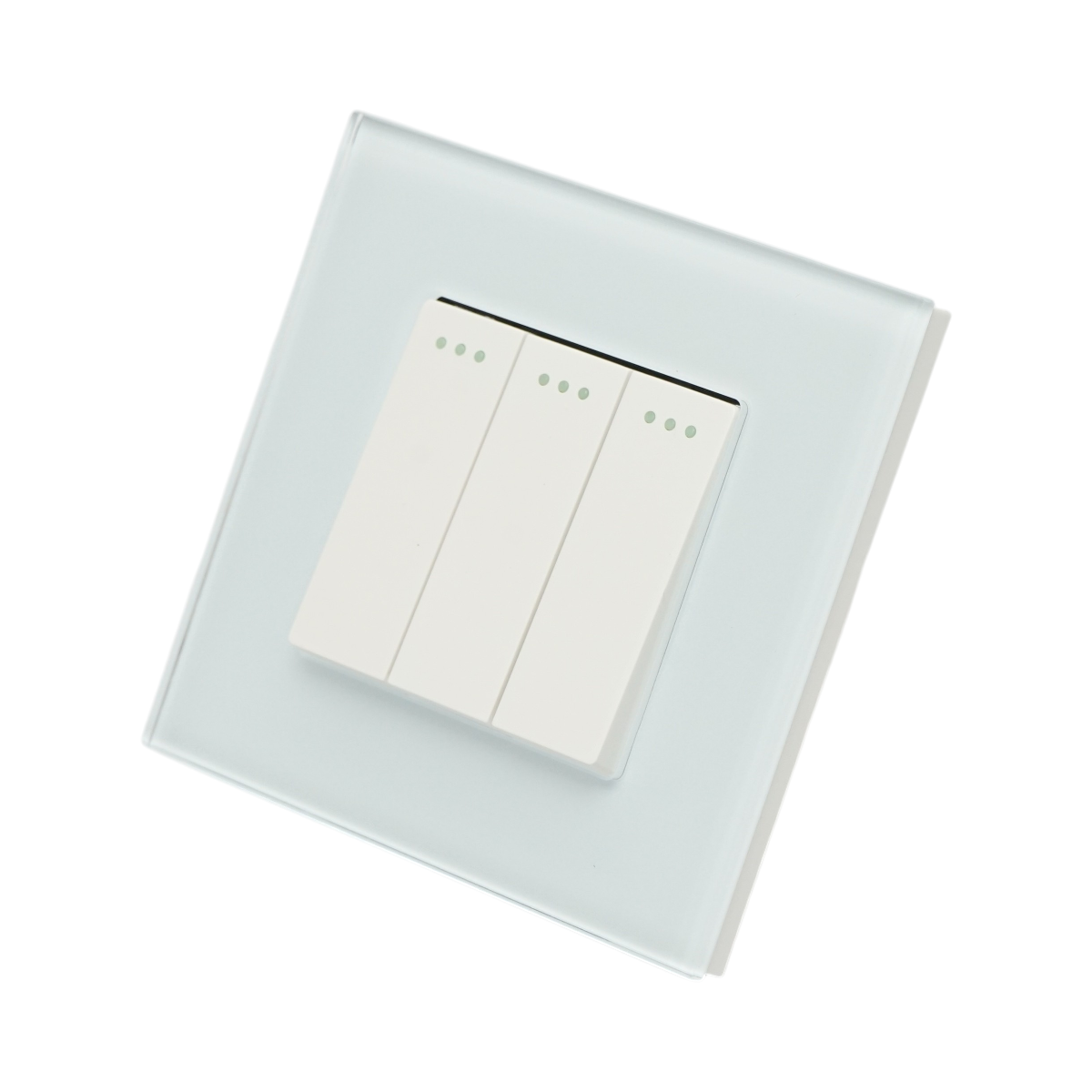 Interruttore triplo, bianco, da incasso, 220V, 16AX, spia luminosa, cornice in vetro 86x86x34mm