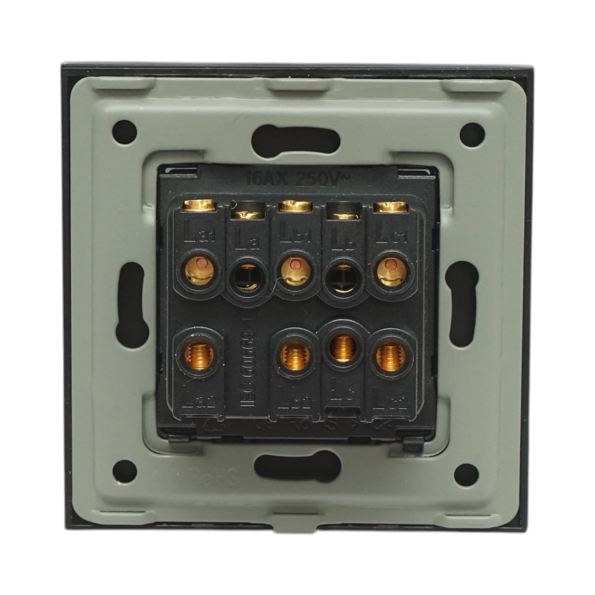 Interruttore triplo, nero, da incasso, 220V, 16AX, spia luminosa, cornice in vetro 86x86x34mm - immagine 4