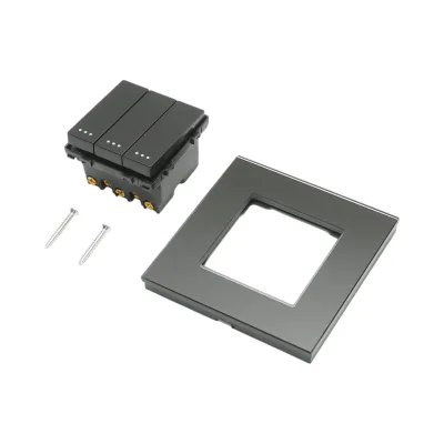 Interruttore triplo, nero, da incasso, 220V, 16AX, spia luminosa, cornice in vetro 86x86x34mm - immagine 5