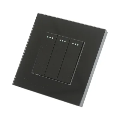 Interruttore triplo, nero, da incasso, 220V, 16AX, spia luminosa, cornice in vetro 86x86x34mm