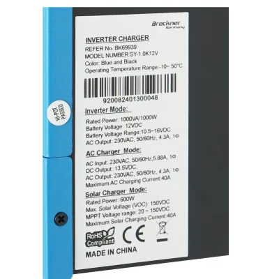 Inverter solare ibrido 1,0 KW, 12V, 40A, MPPT, monofase, OFF-GRID, SY-1.0K12V Breckner Germany - immagine 6