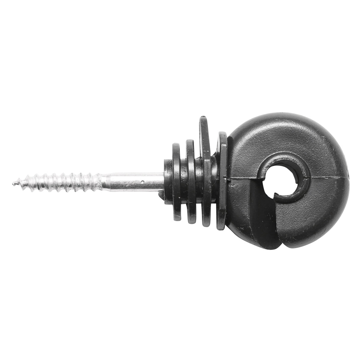 Isolatore compatto nero, diametro 5.4 mm, dimensioni 87x37 mm, per recinzione elettrica, Mezofarm