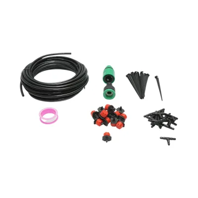 Kit completo per irrigazione a goccia con tubo da 10 m, ugelli, connettori e aste di fissaggio (49 pezzi) - immagine 2