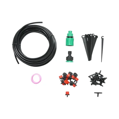 Kit completo per irrigazione a goccia con tubo da 10 m, ugelli, connettori e aste di fissaggio (49 pezzi)