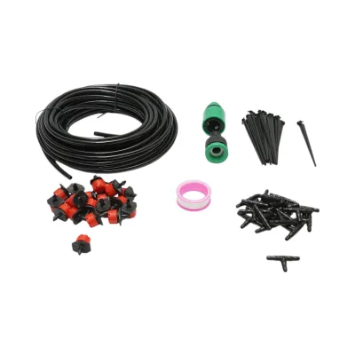 Kit completo per irrigazione a goccia con tubo da 15,5 m, ugelli, connettori e aste di fissaggio (64 pezzi) - immagine 2