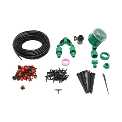Kit completo per irrigazione a goccia con tubo da 25 m, timer, ugelli, connettori e aste di fissaggio (100 pezzi) - immagine 2