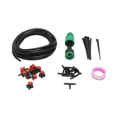 Kit completo per irrigazione a goccia con tubo da 5,5 m, ugelli, connettori e aste di fissaggio (34 pezzi) - immagine 2
