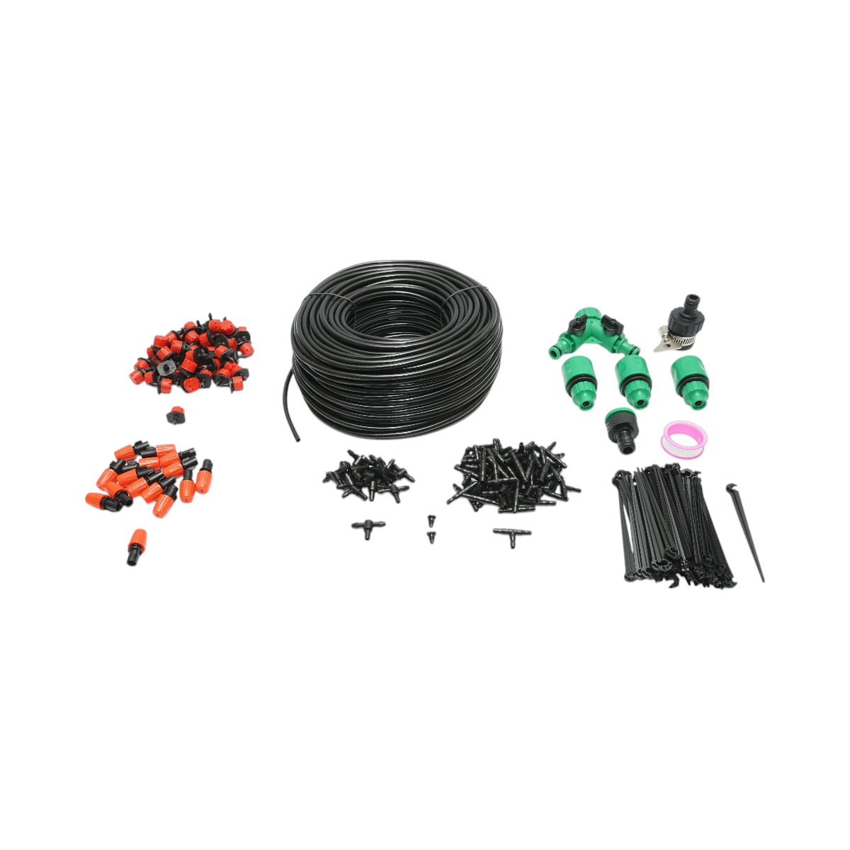 Kit completo per irrigazione a goccia e a spruzzo con tubo da 50 m, ugelli, connettori e aste di fissaggio (201 pezzi) - immagine 2