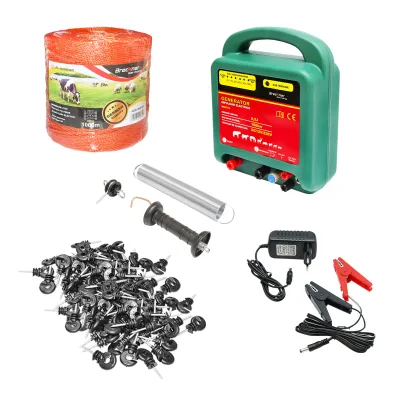 Kit completo per recinzione elettrica 12/220V 6,5 Joule filo lunghezza 1000m, 100 isolatori Britmann