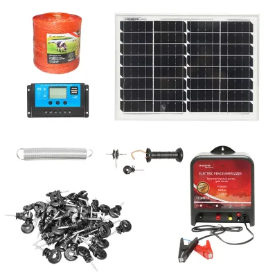 Kit completo per recinzione elettrica 12V, 14 Joule, lunghezza filo 1000m con pannello solare 20W e 100 isolatori Breckner Germany