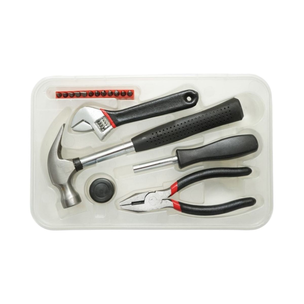 Kit di attrezzi e utensili combinati con martello, pinze, chiave regolabile, cacciavite e punte, 17 pezzi - immagine 4